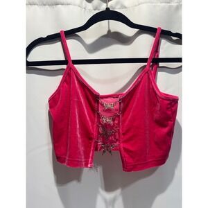 Butterfly Chain Velvet Camisole Women S Pink Y2K Cropped Tank Top festival